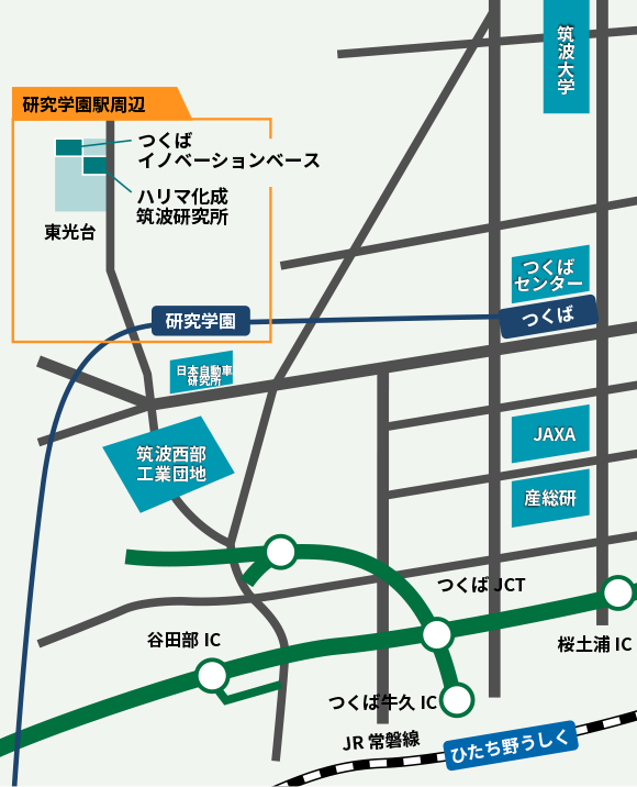 研究学園駅前周辺の地図